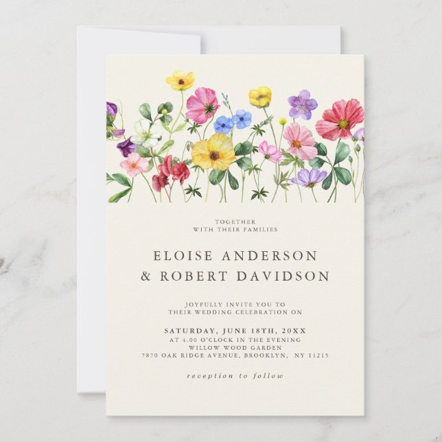 Invitation Fleur sauvage Rustic Chic Boho Floral Détails Mari (Devant)