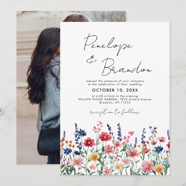 Invitation Fleur sauvage Rustic Country Boho chic Photo Maria (Devant / Derrière)