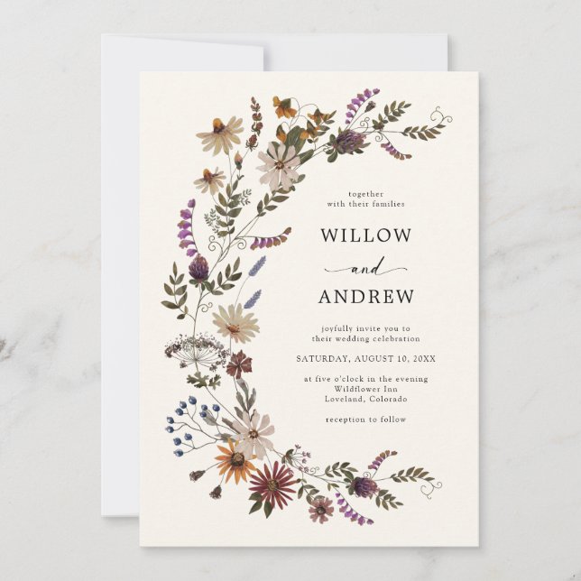 Invitation Fleur sauvage Rustic Mariage (Devant)