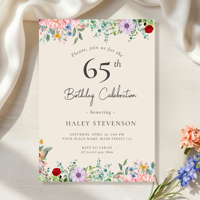 Invitation Fleur Sauvage Rustique Bohème 65e Anniversaire Sim (Créateur téléchargé)