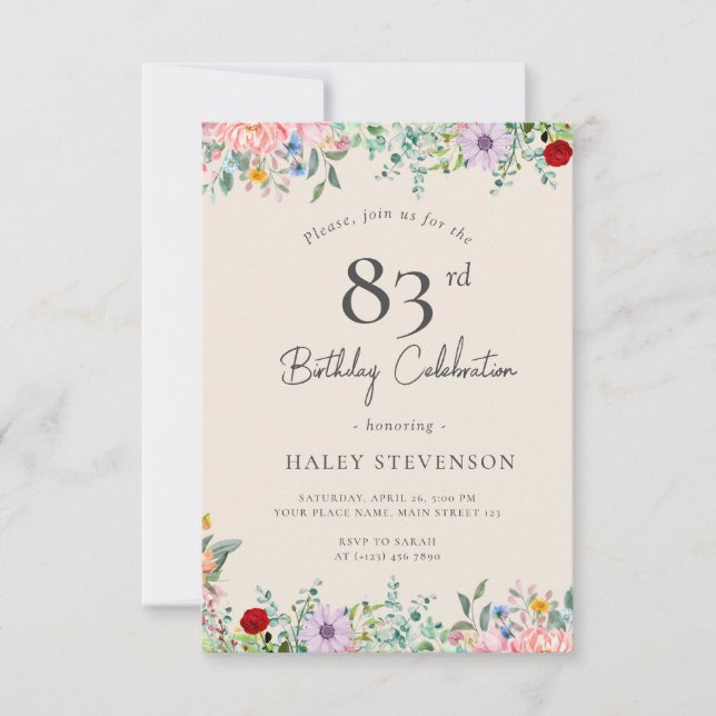 Invitation Fleur sauvage Rustique Boho 83e anniversaire Simpl (Devant)