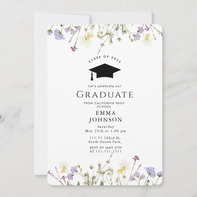 Invitation Fleur sauvage rustique Boho Graduation Party (Devant)