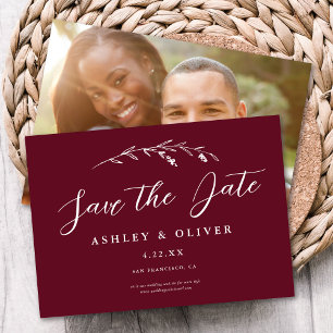 Invitation Fleur sauvage Rustique Bourgogne + Photo Enregistr