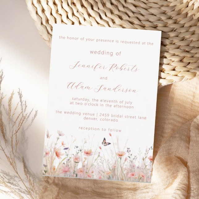 Invitation Fleur sauvage rustique Dusty Pink Meadow Mariage (Créateur téléchargé)