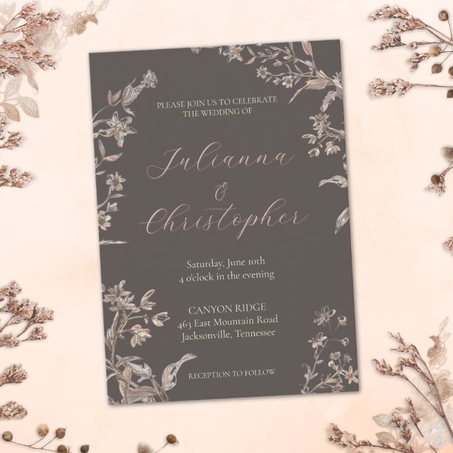 Invitation Fleur sauvage rustique élégant Mocha Script Mariag (Créateur téléchargé)