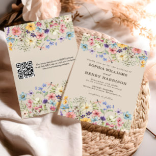 Invitation Fleur sauvage Rustique Mariage campagnard Floral Q
