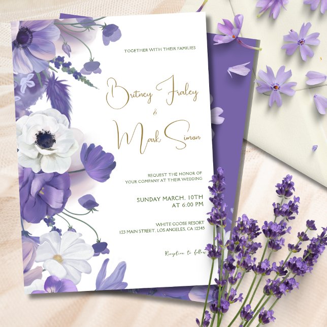 Invitation Fleur sauvage rustique Mauve Purple Mariage (Créateur téléchargé)