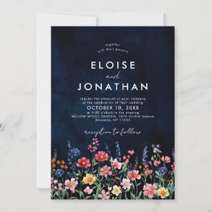 Invitation Fleur sauvage Rustique Pays Boho Floral Marine Mar
