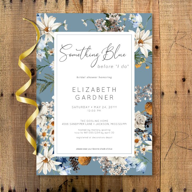 Invitation Fleur sauvage rustique quelque Fête des mariées bl (Rustic Wildflowers Something Blue Bridal Shower Invitation)