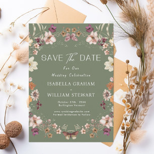 Invitation Fleur sauvage Rustique Sage Green Boho Enregistrer