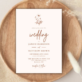 Invitation Fleur sauvage rustique Terracotta Boho Mariage
