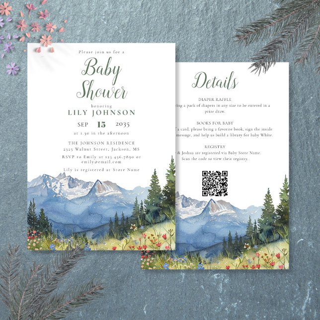 Invitation Fleur sauvage Rustique Tout en un Baby shower (Rustic Mountain Wildflower All In One Baby Shower Invitation)
