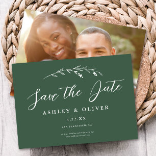 Invitation Fleur sauvage Rustique Vert foncé + Photo Enregist