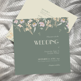 Invitation Fleur sauvage Sage Deco Carré tout en un Mariage