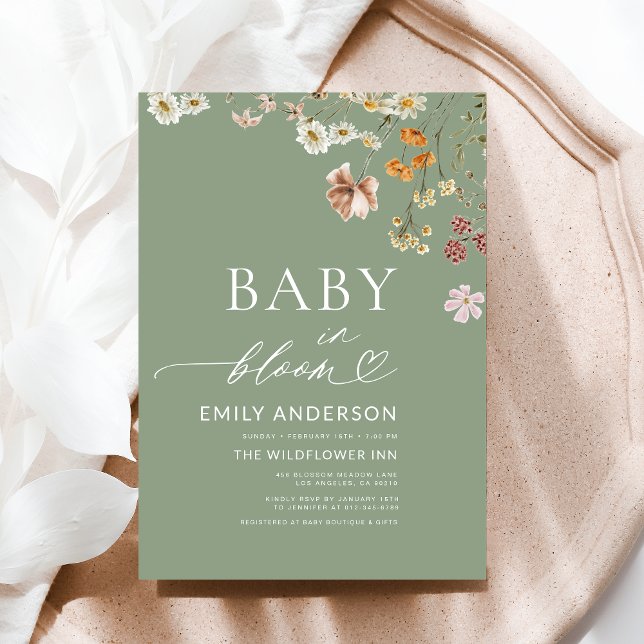 Invitation Fleur sauvage Sage Green Baby dans le Baby shower  (Créateur téléchargé)