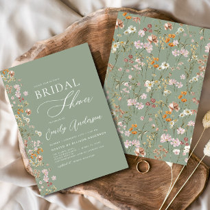 Invitation Fleur sauvage Sage Green Boho Fête des mariées Élé