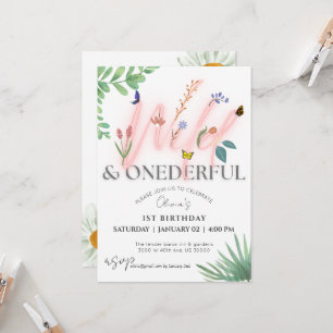 Invitation Fleur sauvage, sauvage et Onederful, fille 1er ann