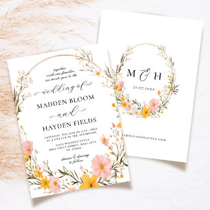 Invitation Fleur sauvage Script de coeur Rustique Boho Floral