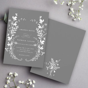 Invitation Fleur sauvage Silhouette Wreath Mariage Grey