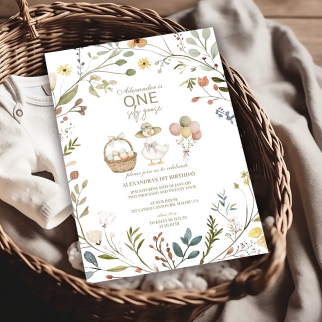 Invitation Fleur sauvage Silly Goose 1er anniversaire (Créateur téléchargé)