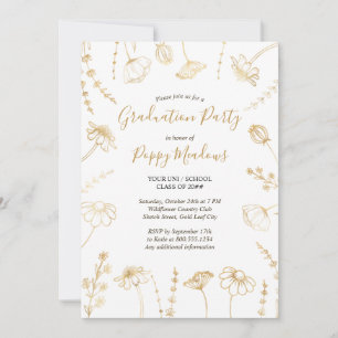 Invitation Fleur sauvage Sketch Gold Flowers Graduation Party