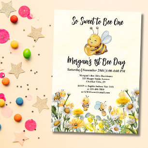 Invitation Fleur sauvage So Sweet Bee One 1st Bee Day Anniver