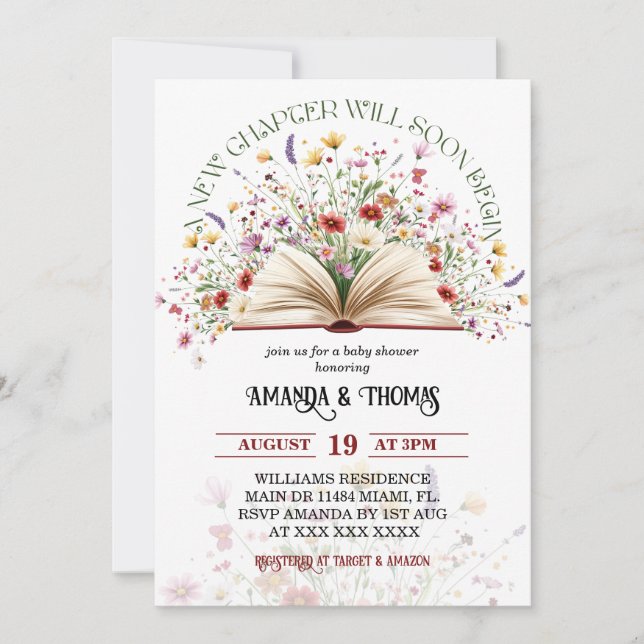 Invitation Fleur sauvage Storybook New Chapter Baby shower (Devant)