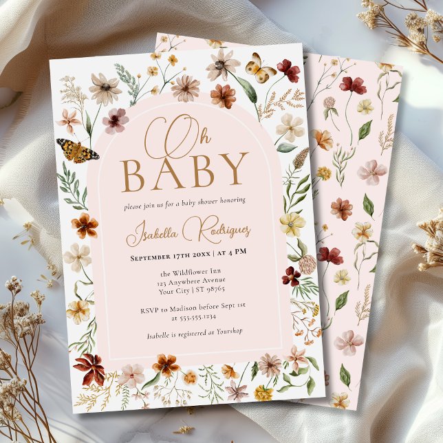 Invitation Fleur sauvage thème Baby shower fille (wildflower baby shower invitation)