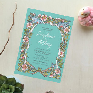 Invitation Fleur sauvage turquoise Bird Floral Frontière Boho