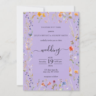 Invitation Fleur sauvage typographie violet mariage
