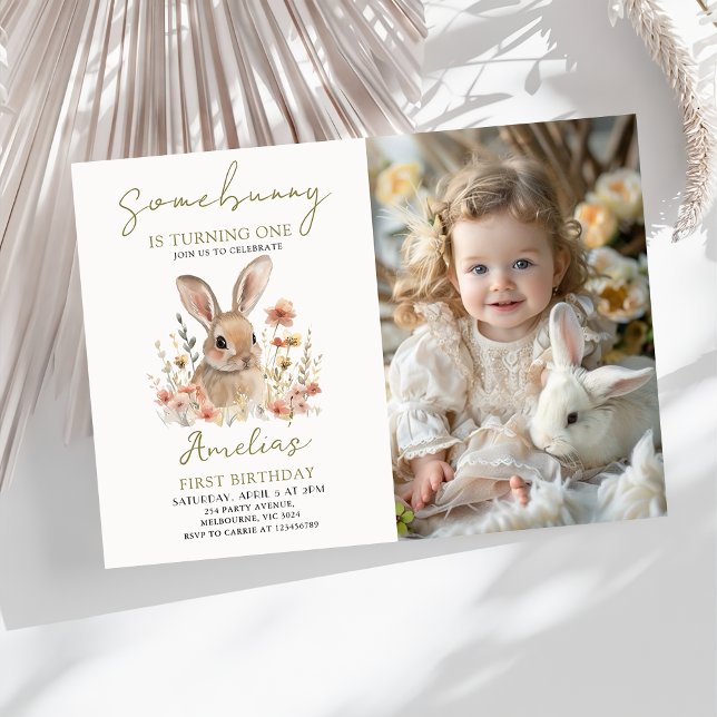 Invitation Fleur sauvage Une Petite Lapine Photo Anniversaire (Créateur téléchargé)
