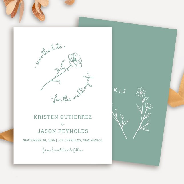 Invitation Fleur sauvage Vert Sage Enregistrer La Date (Sage Green Wildflower Save The Date)