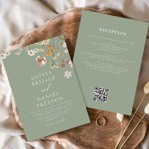 Invitation Fleur sauvage vert Sage tout en un Mariage de code