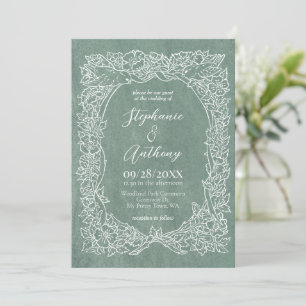Invitation Fleur sauvage vert textuel Mariage d'oiseaux
