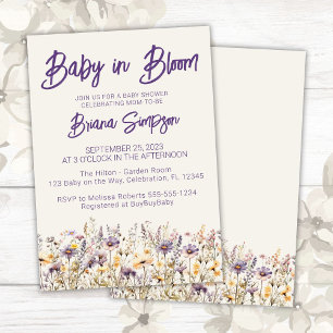 Invitation Fleur sauvage violet beige Baby shower neutre