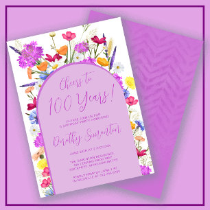 Invitation Fleur sauvage violet Boho Arch 100e fête d'anniver