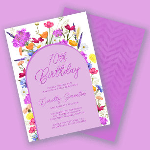 Invitation Fleur sauvage violet Boho Arch 70e fête d'annivers