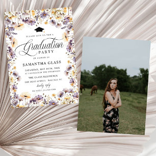 Invitation Fleur sauvage violet moderne fête de graduation ph