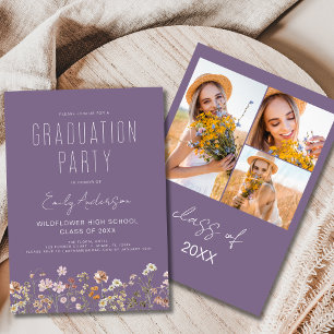 Invitation Fleur sauvage violet Parti de graduation Photo Boh