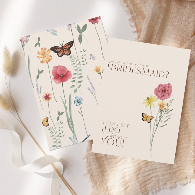 Invitation Fleur sauvage Whimsical Butterfly Bridesmaid Propo (Simple Colorful Wildflower Floral Wedding Be My Bridesmaid Proposal Card)