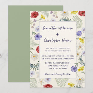 Invitation Fleur sauvage Whimsical Ecru & Sage Mariage