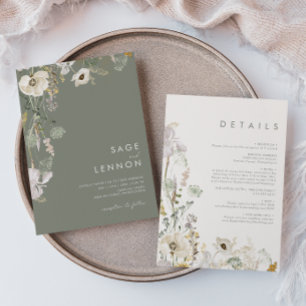 Invitation Fleur sauvage Whimsical Meadow Sage Vert tout en u