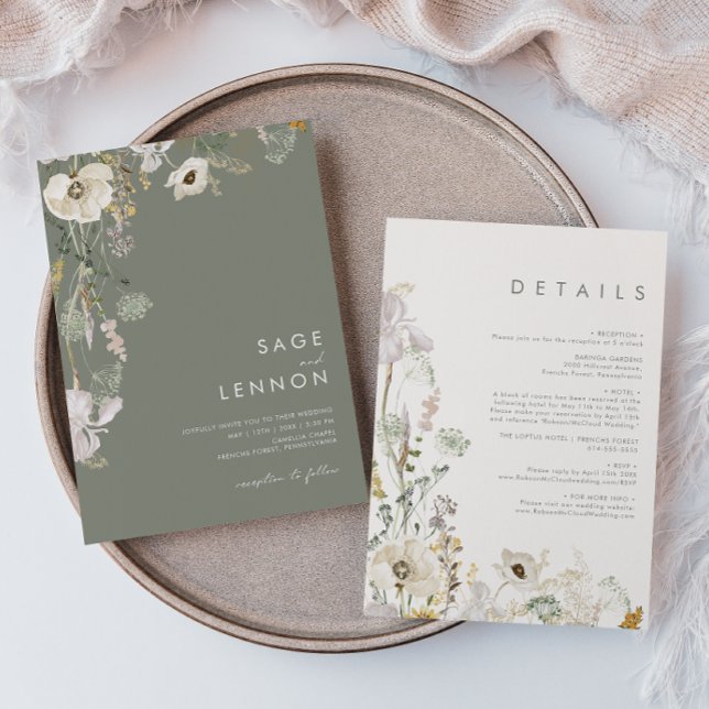 Invitation Fleur sauvage Whimsical Meadow Sage Vert tout en u (Créateur téléchargé)