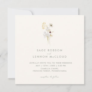 Invitation Fleur sauvage Whimsical simple   Carré ivoire