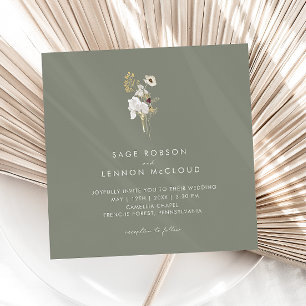 Invitation Fleur sauvage Whimsical simple   Carré vert Sage