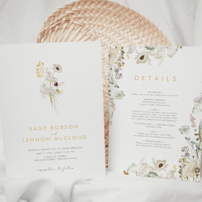 Invitation Fleur sauvage Whimsical simple tout en un Mariage (Créateur téléchargé)