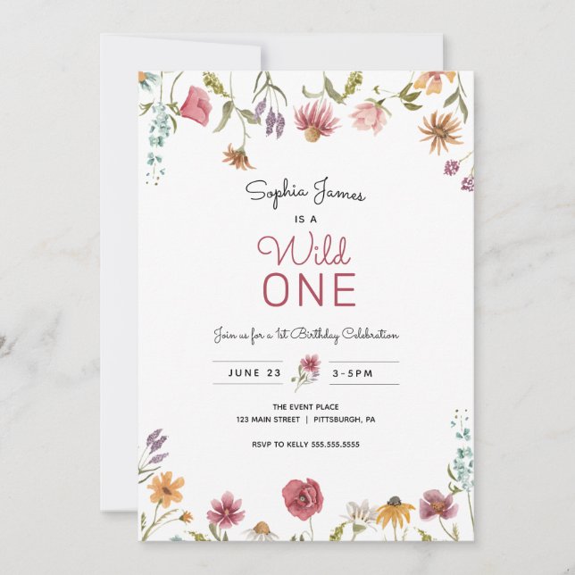 Invitation Fleur sauvage Wild One Premier anniversaire (Devant)