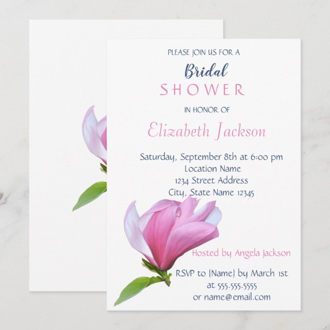 Invitation Fleur simple élégante, Fête des mariées Magnolia (Devant / Derrière)