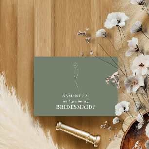 Invitation Fleur simple vert Sage Serez-vous ma servante