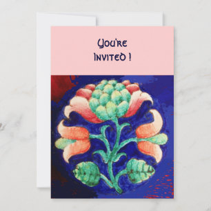 INVITATION FLEUR STYLISÉE/FLORAL ROSE ROUGE VERT ORANGE BLEU